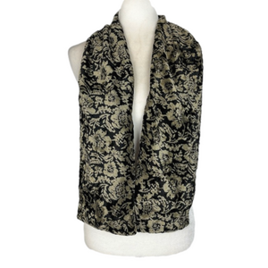 Olive and black floral velvet scarf